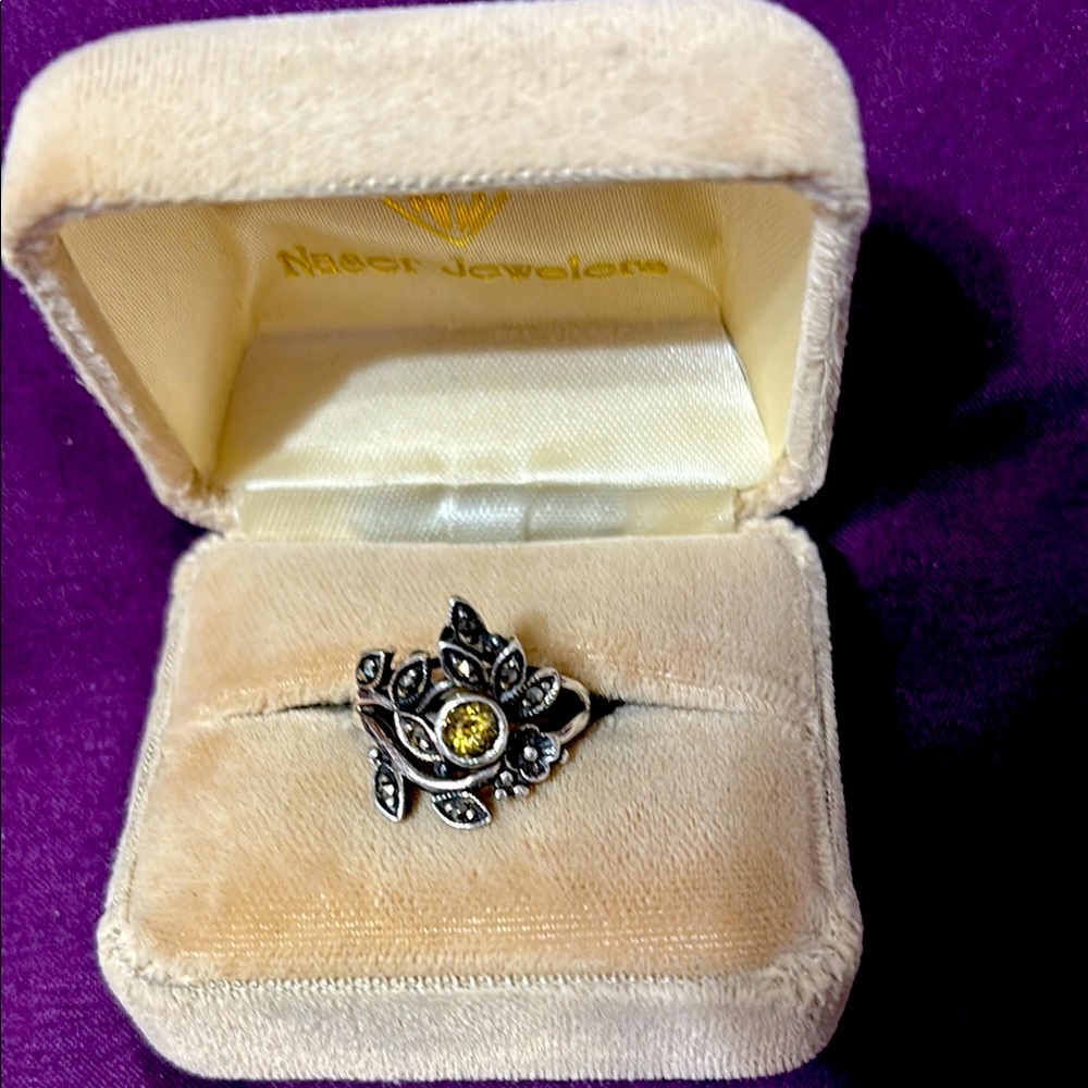 Genuine Citrine and Marcasite Ring